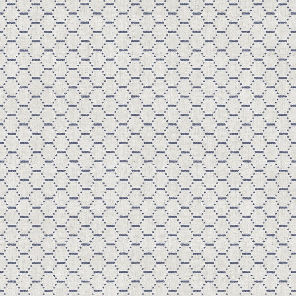 Light gray woven wallpaper with a small navy geometric lattice pattern, ideal for walls.