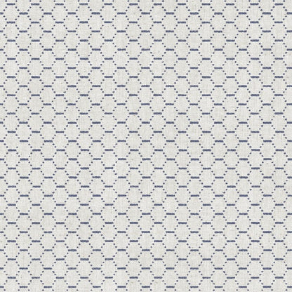 Light gray woven wallpaper with a small navy geometric lattice pattern, ideal for walls.