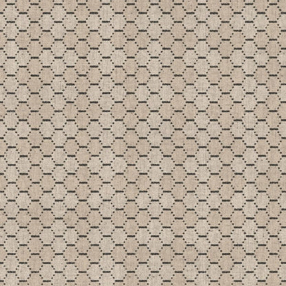 Beige wallpaper with a subtle dark honeycomb/geometric grid pattern in bronze-brown tones.
