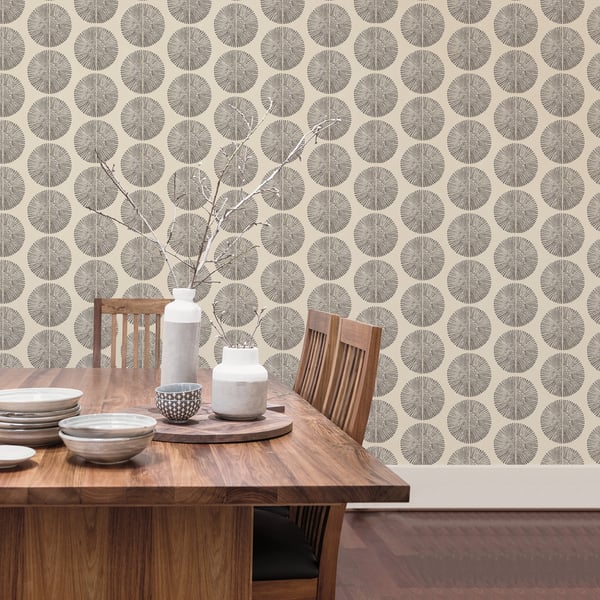 Galerie Bazaar Soleil Beige Wallpaper (G78329) showing a bold geometric pattern in soft beige tones, perfect for modern and stylish interiors.