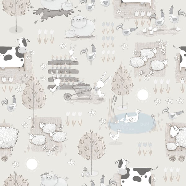Galerie Wallcoverings Tiny Tots 2 Farmland Galerie Wallcoverings  Silver Grey   - G78375