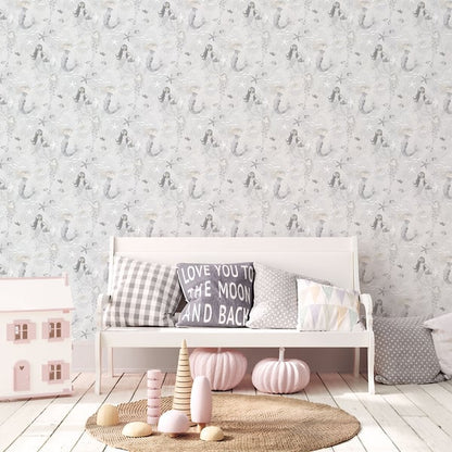 Galerie Wallcoverings Tiny Tots 2 Mermaids Galerie Wallcoverings  Silver Grey   - G78389