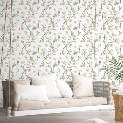 Classic Bird Trail wallpaper (G78490) from Galerie Secret Garden collection: birds and floral branches, non‑woven, paste‑the‑wall, perfect for botanical or traditional feature walls.