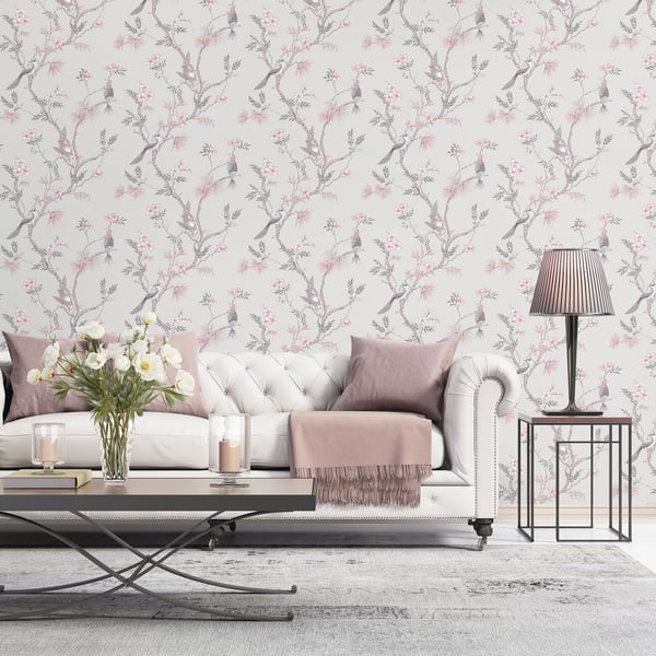 Galerie Wallcoverings Secret Garden Classic Bird Trail Galerie Wallcoverings  Pink   - G78491