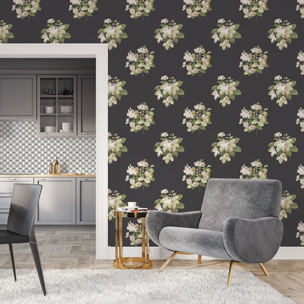 Galerie Wallcoverings Secret Garden Classic Bouquet Galerie Wallcoverings  Black   - G78495