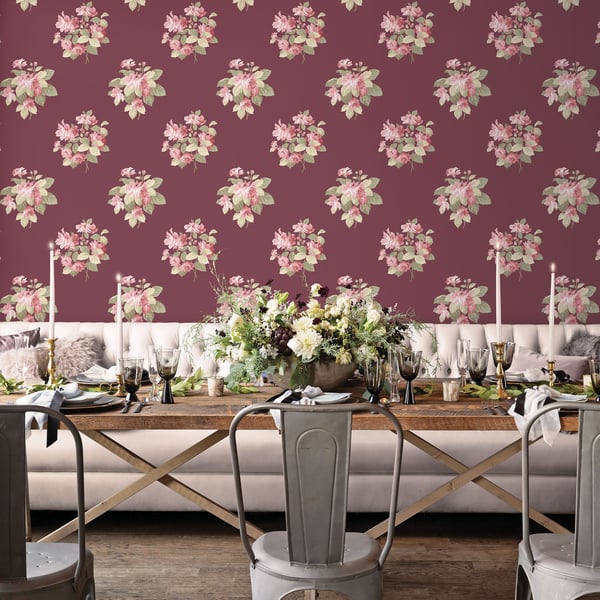 Galerie Wallcoverings Secret Garden Classic Bouquet Galerie Wallcoverings  Red   - G78496