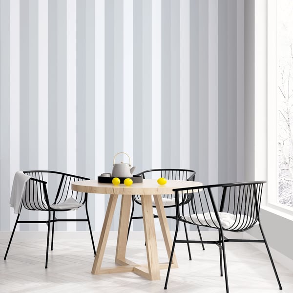 Silver-grey striped wallpaper; wallcovering with a subtle stripe pattern.
