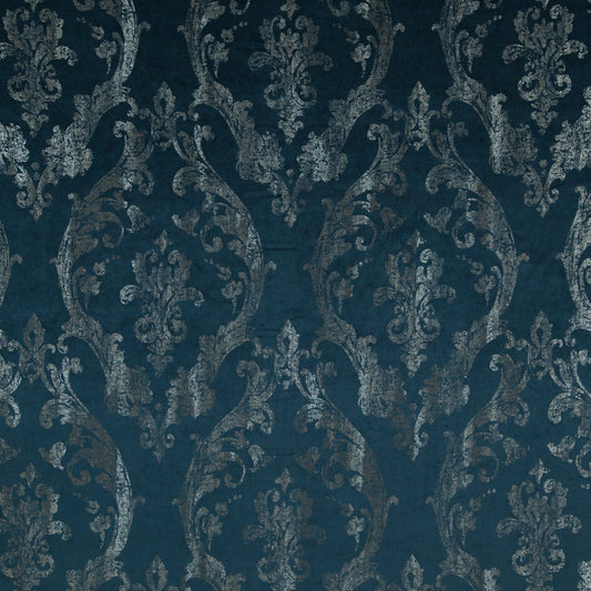 JF Fabrics GAMBLER 68 Fabric Traditional,Transitional,Floral,Metallic Blue  Damask,Texture,Velvet - 8091068 J8571