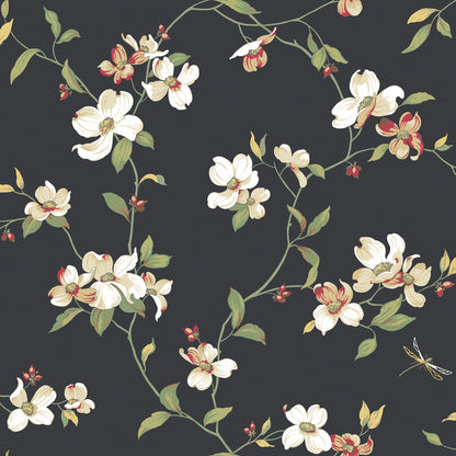 York Wallcoverings Black & White, III Dogwood Black Wallpaper Botanical Botanical Black   - GE9550
