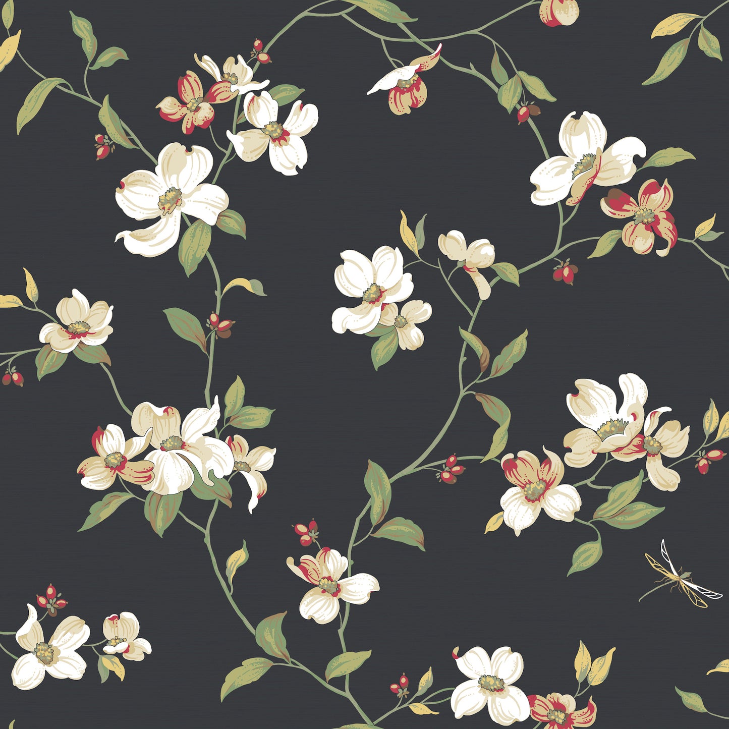 York Wallcoverings Grasscloth and Natural Resource Dogwood Black Wallpaper  Botanical Blacks   - GE9550