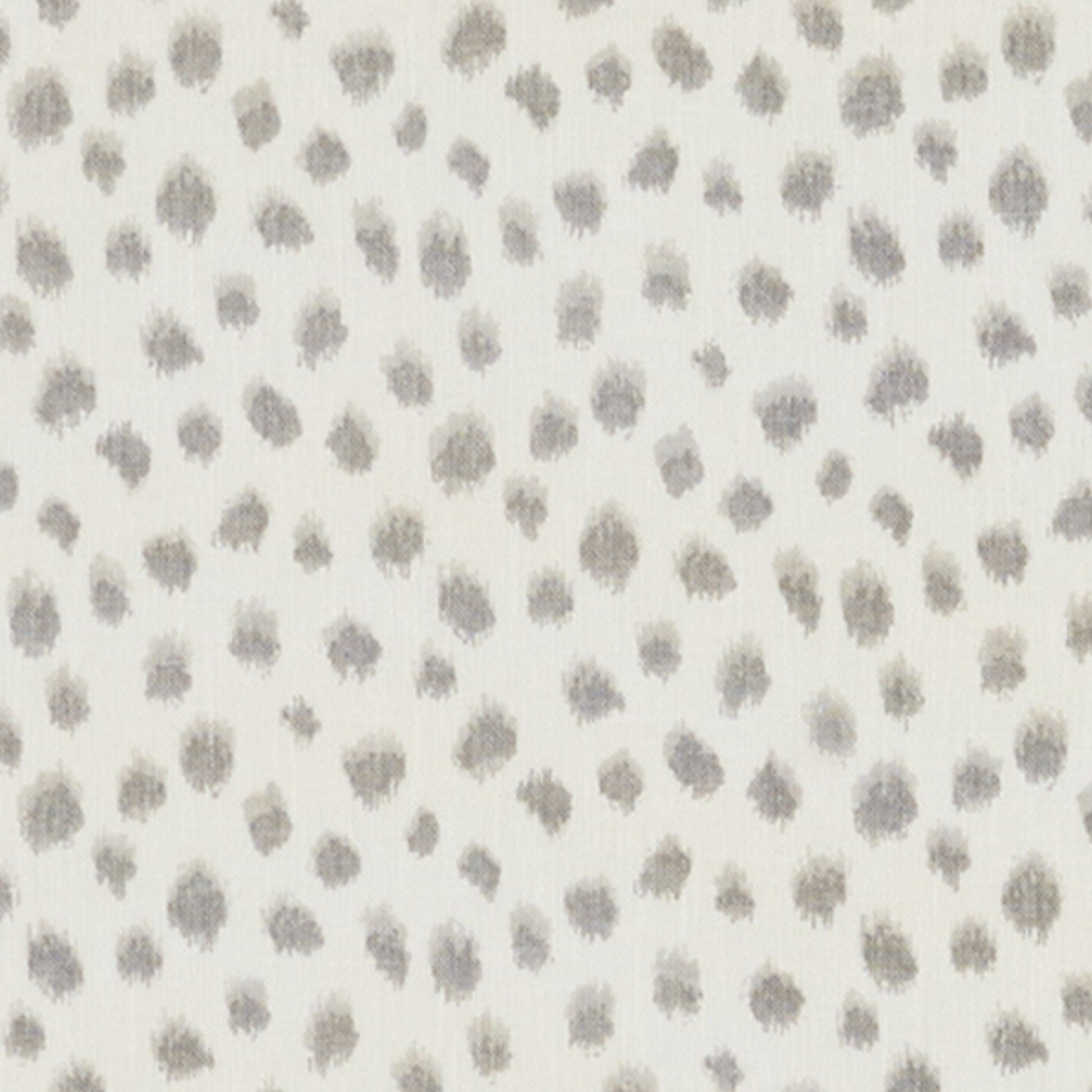 White fabric with light gray irregular spots, Dalmatian-style dotted pattern.