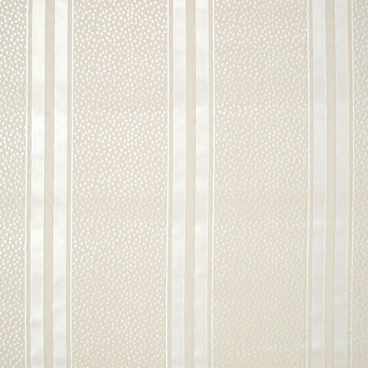 Cream and beige vertical-striped fabric with dotted panels and pale satin bands.