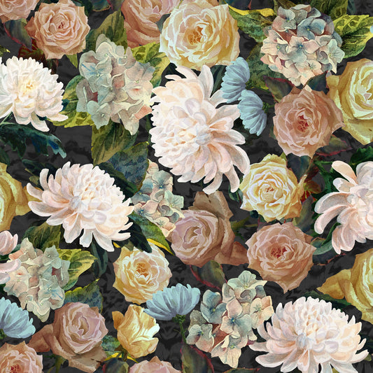 JF Fabrics GINNY 41 Fabric Floral Powder Blue, Blush, Pink, Peach, Gold, Charcoal  Print, Velvet - 8936441 J9011