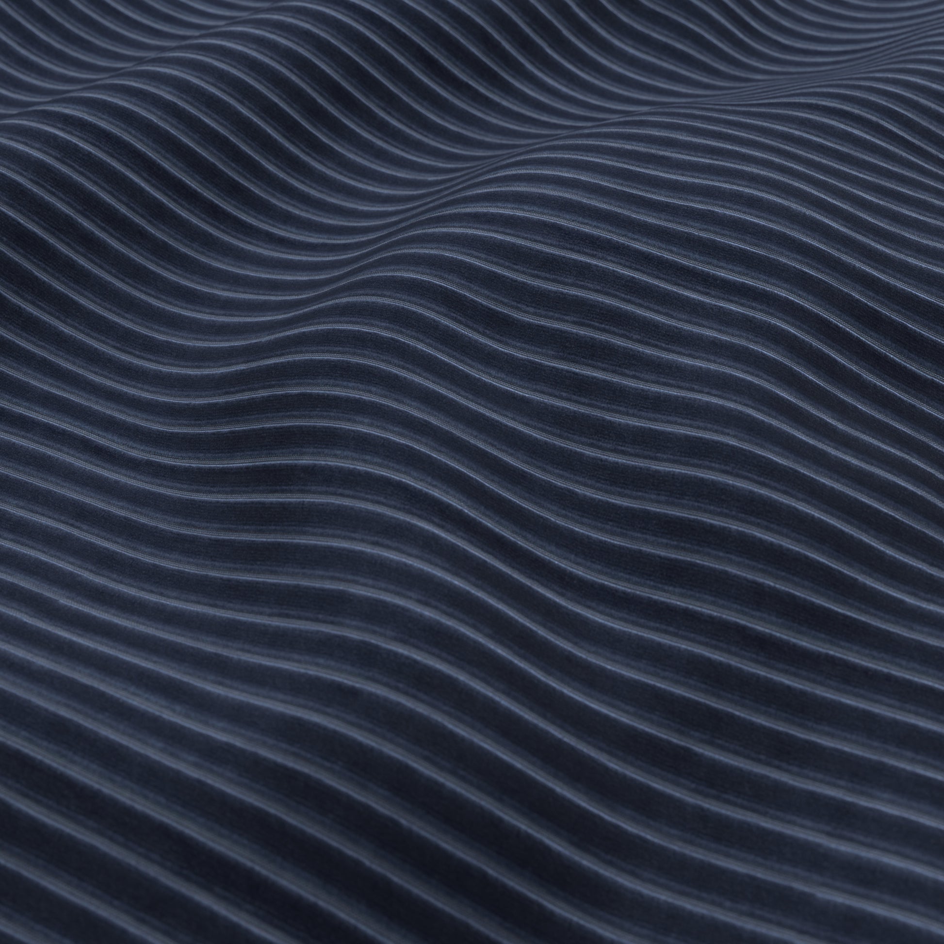 Dark navy ribbed fabric texture with flowing curved lines; abstract pattern.