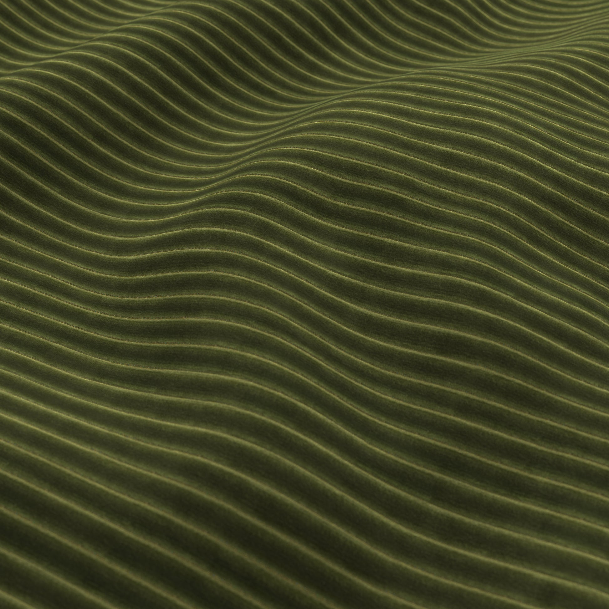 Moss green velvet & corduroy fabric texture with parallel ridges; close-up of a soft, ribbed surface.