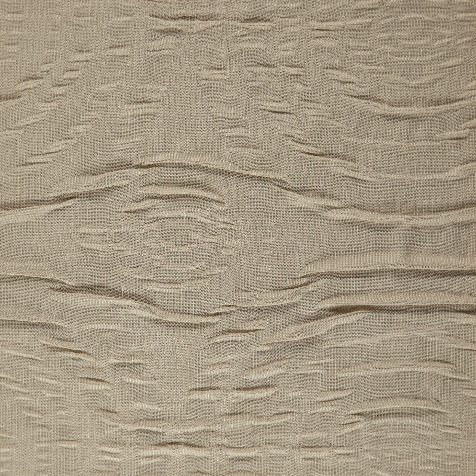 Beige embossed matelassé jacquard fabric with irregular wavy stripe pattern for upholstery & drapery.