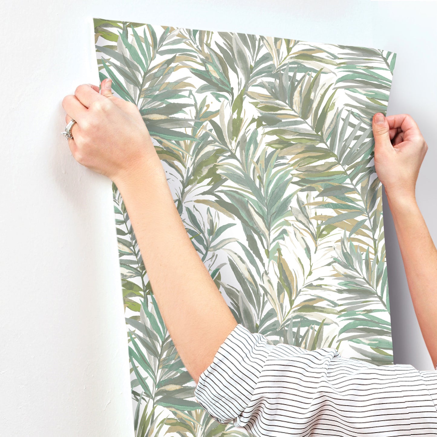 York Wallcoverings Woodnote Swaying Palms Olive and Aegean Wallpaper Tropical Botanical Greens   - GN2542