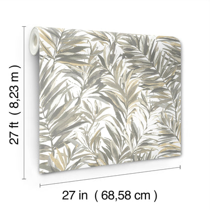 York Wallcoverings Woodnote Swaying Palms Neutral Wallpaper Tropical Botanical Greys   - GN2543