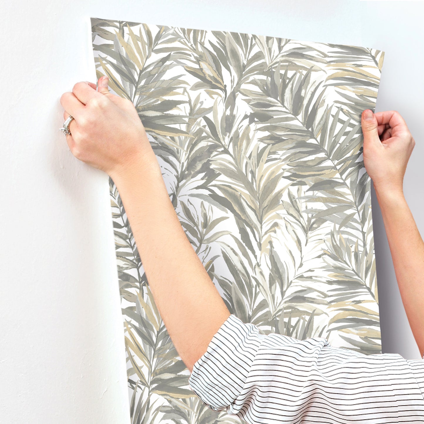York Wallcoverings Woodnote Swaying Palms Neutral Wallpaper Tropical Botanical Greys   - GN2543