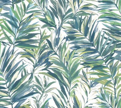 York Wallcoverings Woodnote Swaying Palms Green & Blue Wallpaper Botanical Tropical Green & Blue  Wallpaper - GN2544