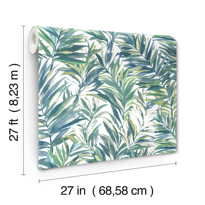 York Wallcoverings Woodnote Swaying Palms Green and Blue Wallpaper Tropical Botanical Blues   - GN2544