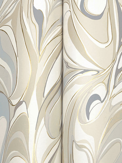 York Wallcoverings Woodnote Achate Beige and Grey Wallpaper Glam Modern Beiges   - GN2563