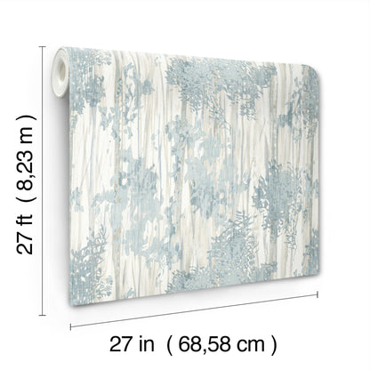 York Wallcoverings Woodnote Aspen Grove Blue Wallpaper Modern Botanical Blues   - GN2602