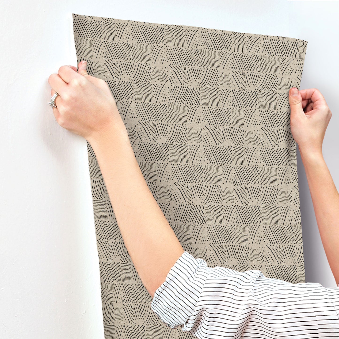 York Wallcoverings Woodnote Woodcut Black and Linen Wallpaper Modern Geometrics Blacks   - GN2621