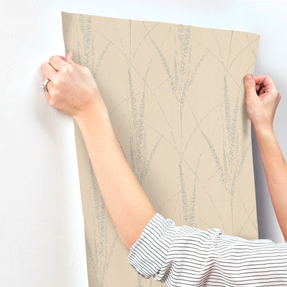 York Wallcoverings Woodnote Graceful Willow Putty Wallpaper Transitional Botanical Beiges   - GN2641