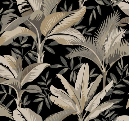 York Wallcoverings Greenhouse Summerhouse Midnight Wallpaper  Tropical Blacks   - GO8204