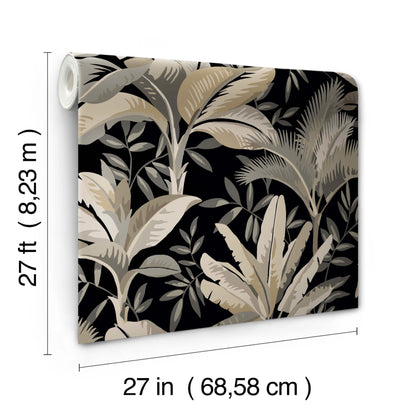 York Wallcoverings Greenhouse Summerhouse Midnight Wallpaper  Tropical Blacks   - GO8204
