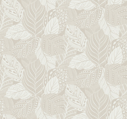 York Wallcoverings Greenhouse Vinca White Metallic Wallpaper  Botanical Metallics   - GO8222