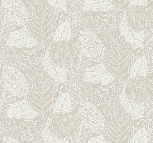 York Wallcoverings Greenhouse Vinca White Metallic Wallpaper  Botanical Metallics   - GO8222