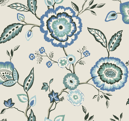 York Wallcoverings Earthy Tones Dahlia Blooms Blue and White Wallpaper  Florals and Flowers Whites and Off-Whites   - GO8231