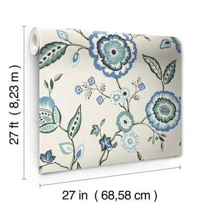 York Wallcoverings Earthy Tones Dahlia Blooms Blue and White Wallpaper  Florals and Flowers Whites and Off-Whites   - GO8231