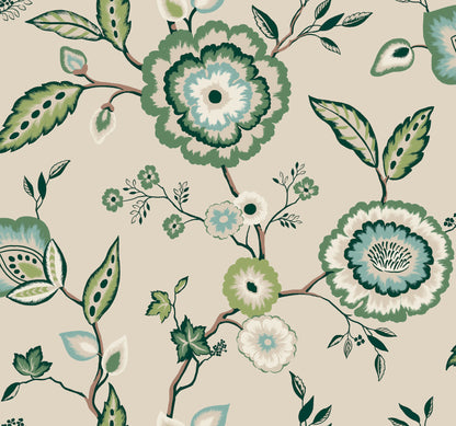 York Wallcoverings Earthy Tones Dahlia Blooms Green & Beige Wallpaper Florals & Flowers Florals & Flowers Green & Beige   - GO8233