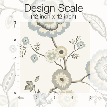 York Wallcoverings Greenhouse Dahlia Blooms Off White and Blue Wallpaper  Florals and Flowers Whites and Off-Whites   - GO8234