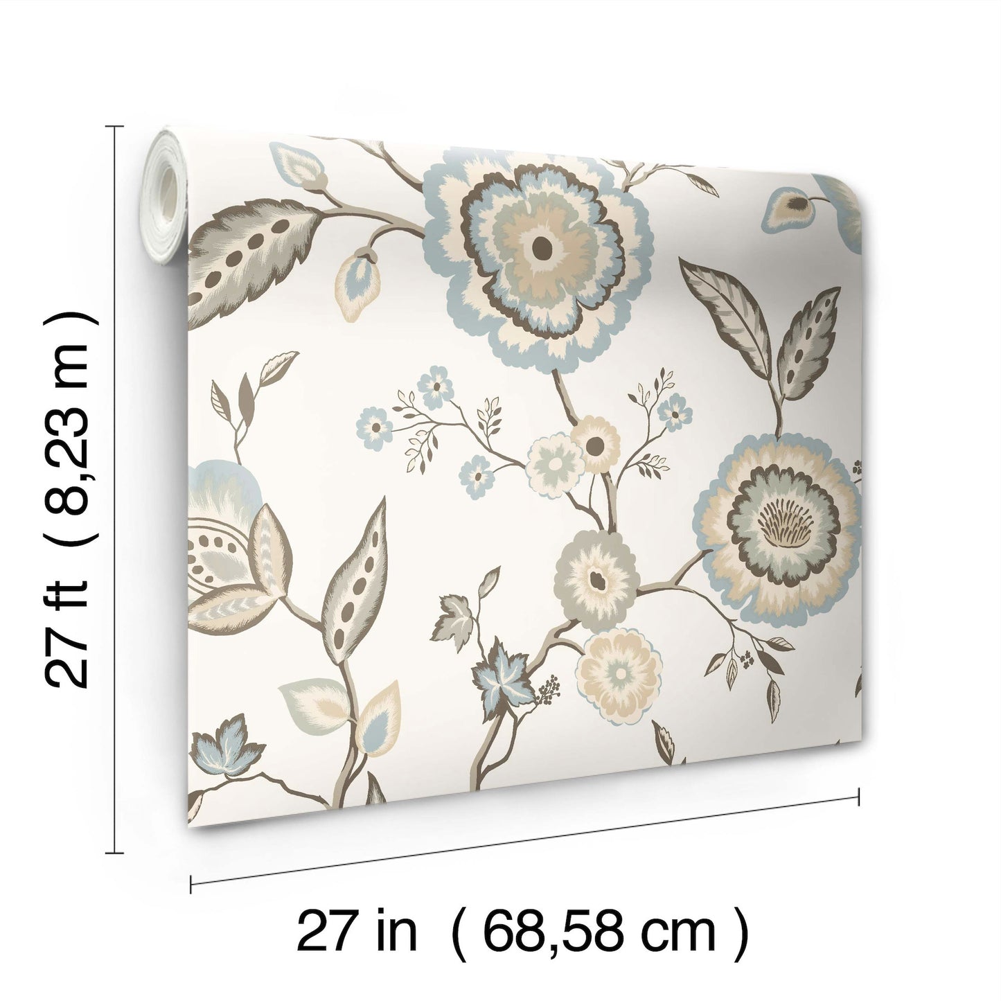 York Wallcoverings Greenhouse Dahlia Blooms Off White and Blue Wallpaper  Florals and Flowers Whites and Off-Whites   - GO8234