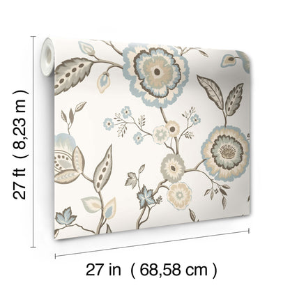 York Wallcoverings Beige & Neutrals Dahlia Blooms Off White & Blue Wallpaper Florals & Flowers Florals & Flowers Off White & Blue   - GO8234
