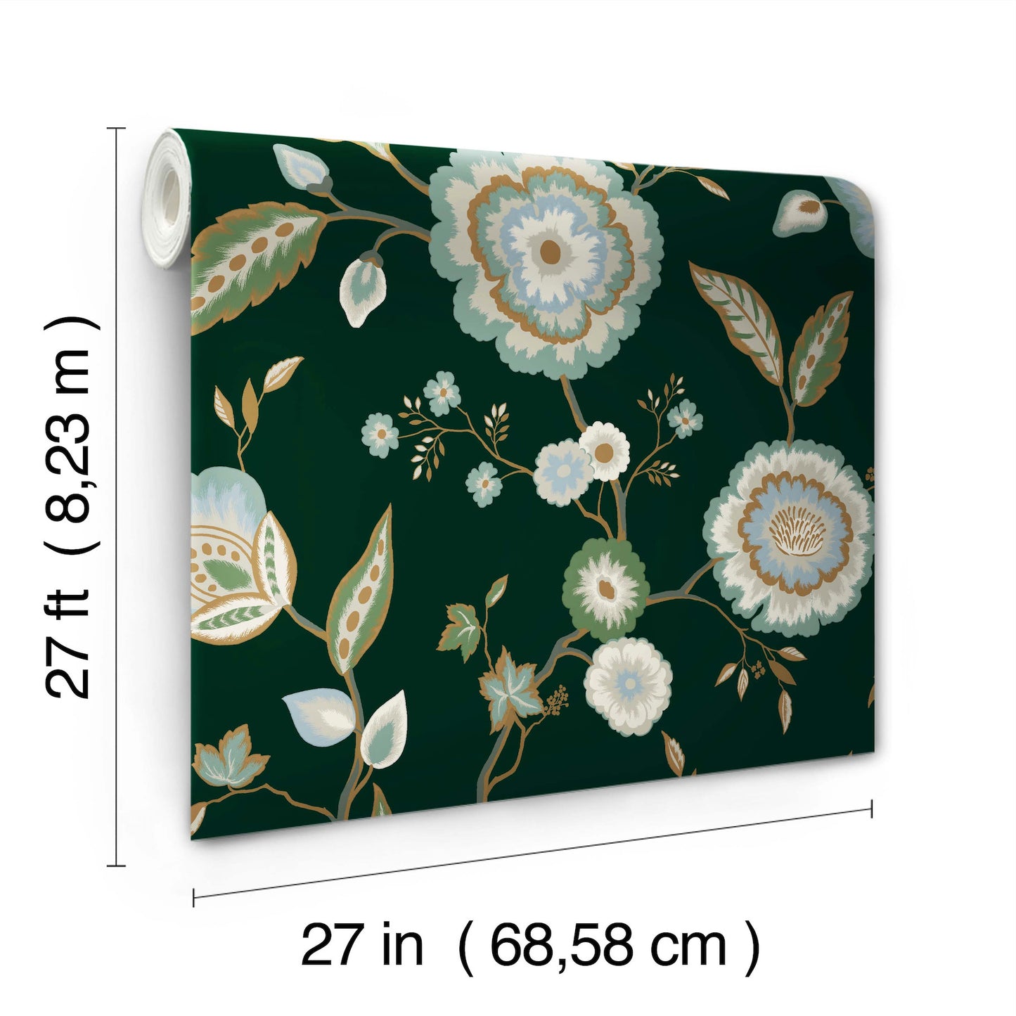 York Wallcoverings Blues II Dahlia Blooms Green and Blue Metallic Wallpaper  Florals and Flowers Metallics   - GO8236