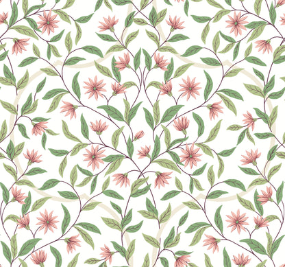 York Wallcoverings Greenhouse Jasmine Coral Wallpaper  Florals and Flowers Pinks   - GO8252