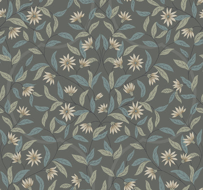 York Wallcoverings Beige and Neutrals Jasmine Charcoal Wallpaper  Florals and Flowers Greys   - GO8256