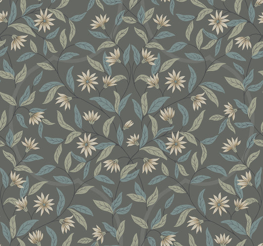 York Wallcoverings Beige and Neutrals Jasmine Charcoal Wallpaper  Florals and Flowers Greys   - GO8256