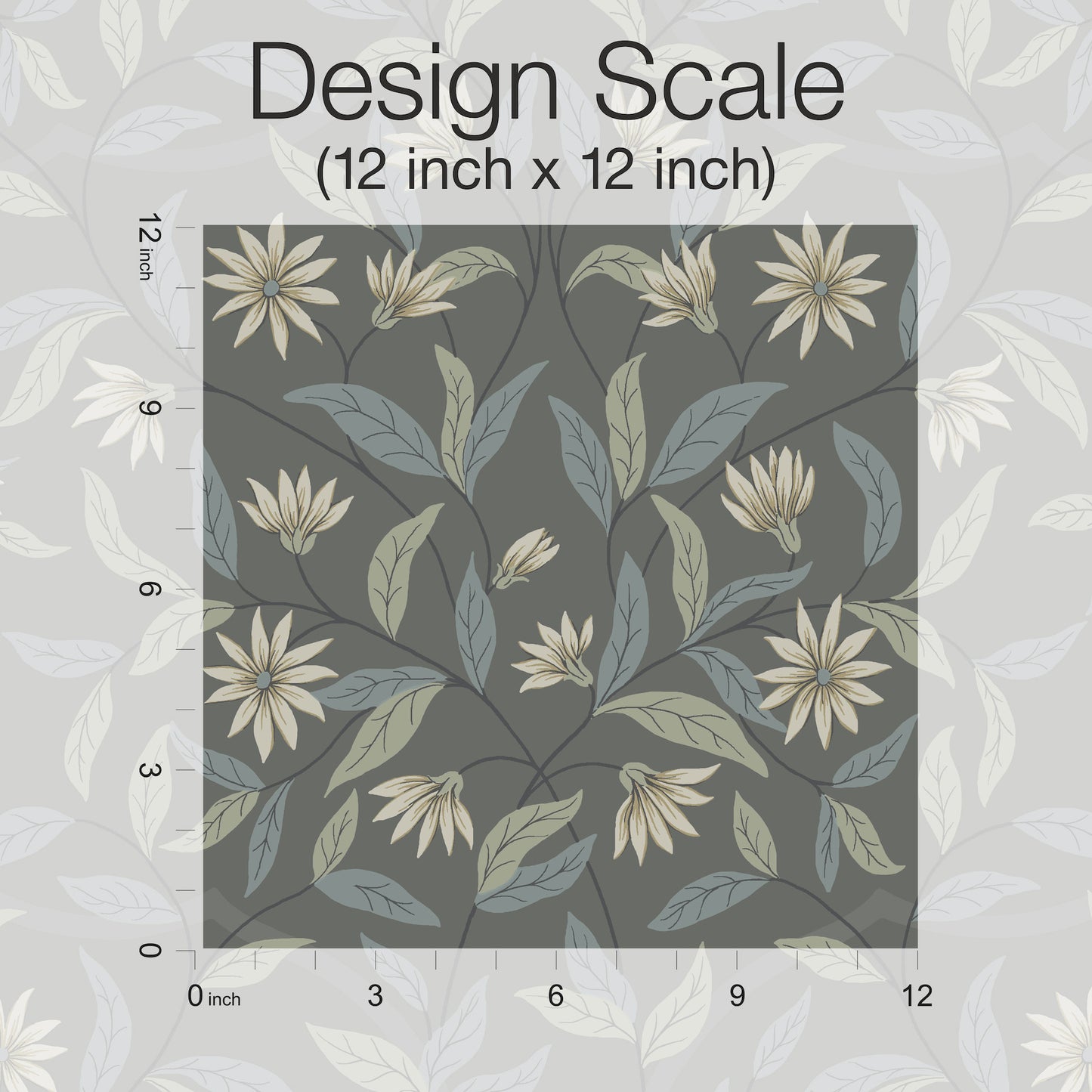 York Wallcoverings Beige and Neutrals Jasmine Charcoal Wallpaper  Florals and Flowers Greys   - GO8256