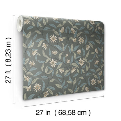 York Wallcoverings Beige and Neutrals Jasmine Charcoal Wallpaper  Florals and Flowers Greys   - GO8256