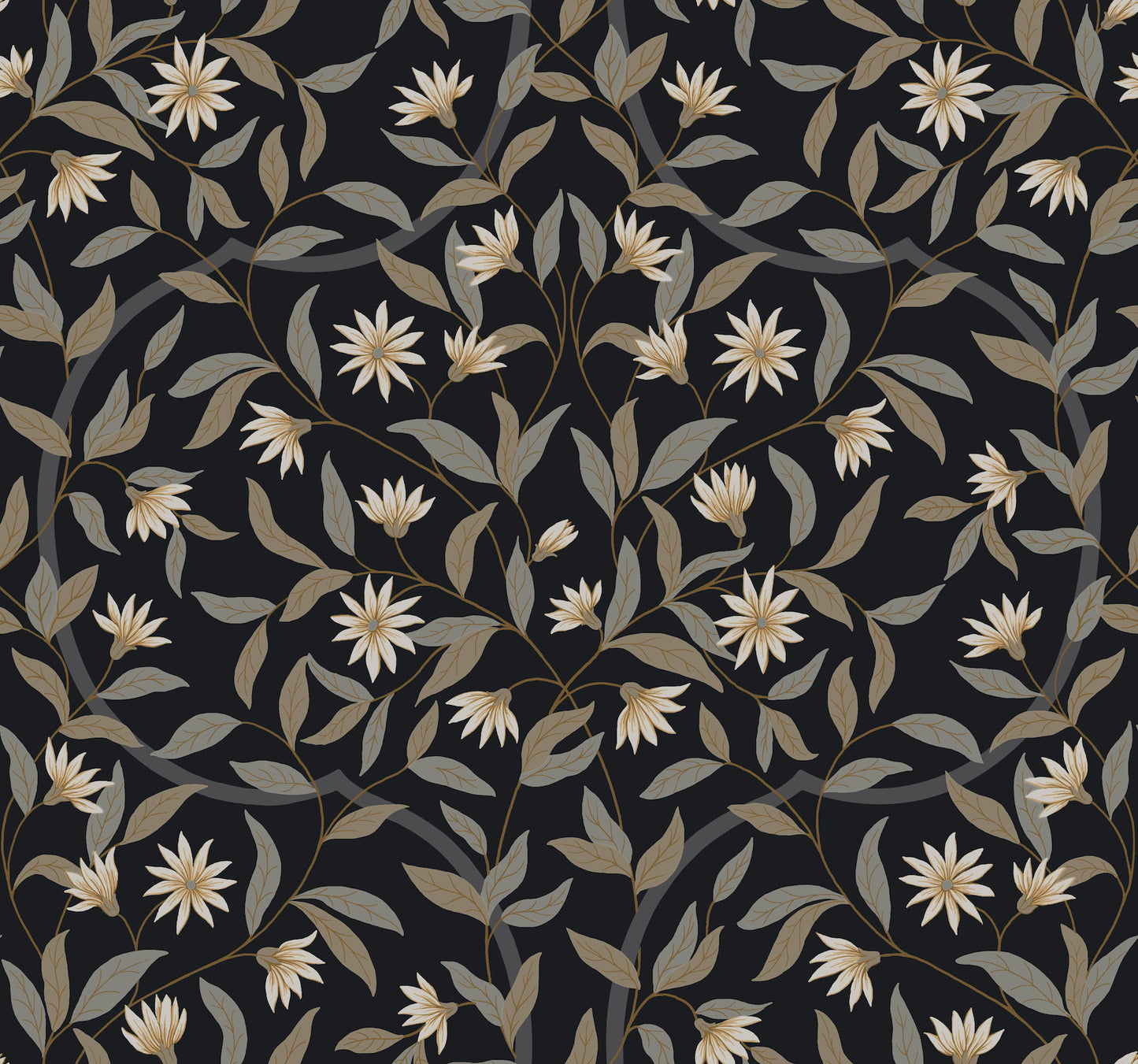 York Wallcoverings Black and White, III Jasmine Black Metallic Wallpaper  Florals and Flowers Blacks   - GO8257