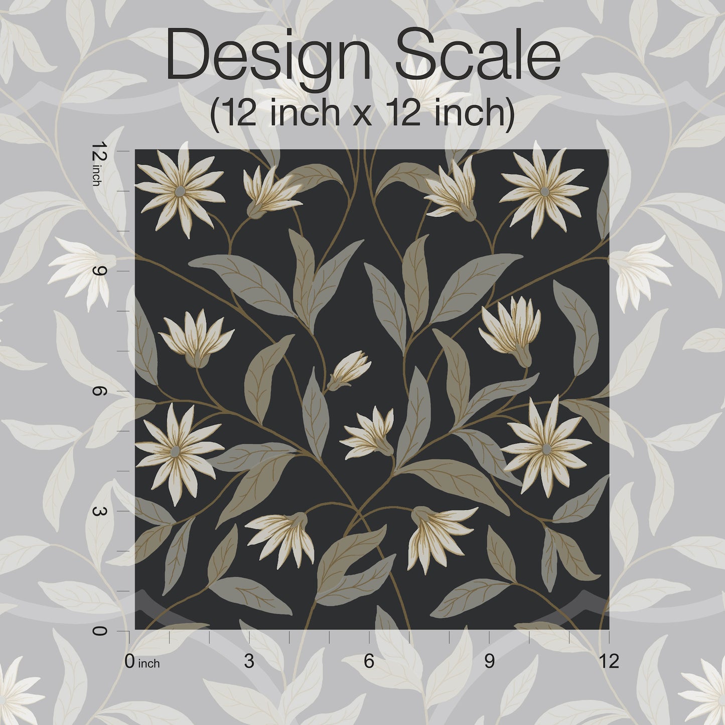 York Wallcoverings Black and White, III Jasmine Black Metallic Wallpaper  Florals and Flowers Blacks   - GO8257