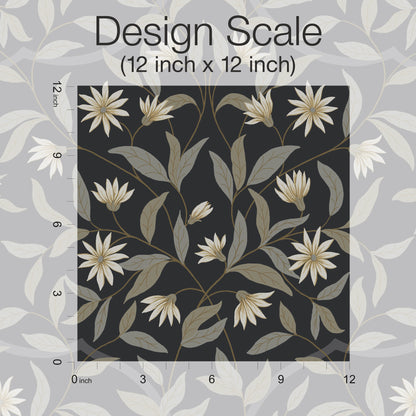 York Wallcoverings Black & White, III Jasmine Black Metallic Wallpaper Florals & Flowers Florals & Flowers Black Metallic   - GO8257