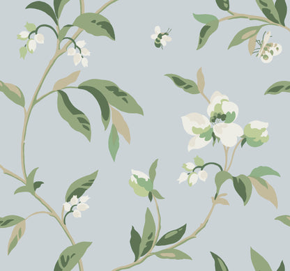 York Wallcoverings Greenhouse Springtime Blue and Green Wallpaper  Florals and Flowers Multicolor   - GO8282