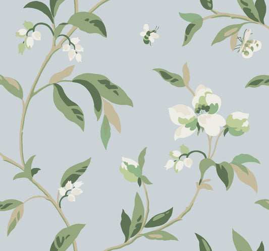 York Wallcoverings Greenhouse Springtime Blue and Green Wallpaper  Florals and Flowers Multicolor   - GO8282